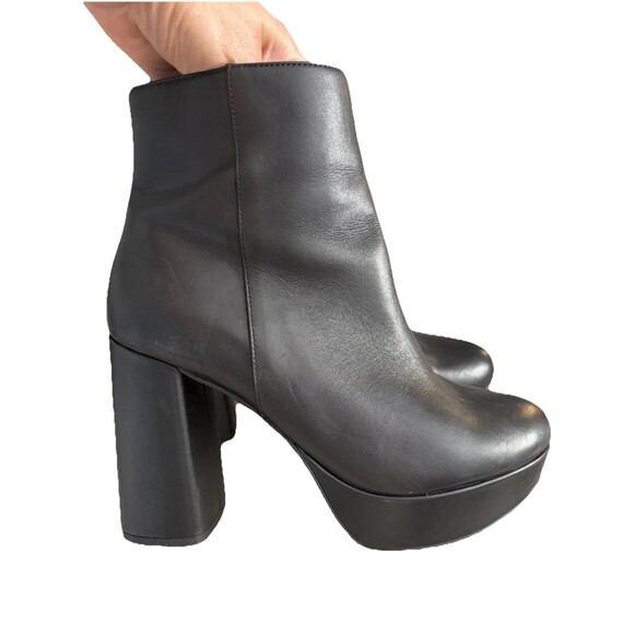 Steve Madden Leather Platform Boots 7.5 Black Chunky Heel Zip Up Ankle “Grate” - Picture 3 of 6